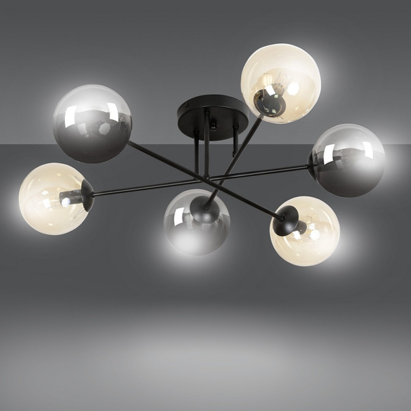 Lampa Sufitowa Brendi 6B - Szklane Kule, Grafitowo-Miodowa | Emibig