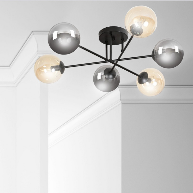 Lampa Sufitowa Brendi 6B - Szklane Kule, Grafitowo-Miodowa | Emibig