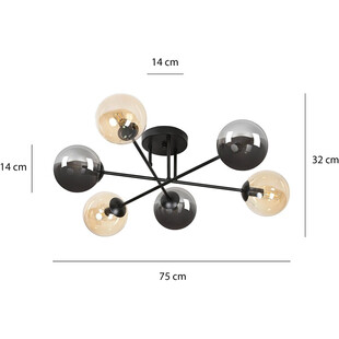 Lampa Sufitowa Brendi 6B - Szklane Kule, Grafitowo-Miodowa | Emibig