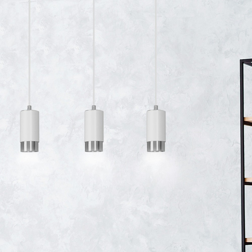 Lampa wisząca Fumiko III biało-chromowana | Emibig