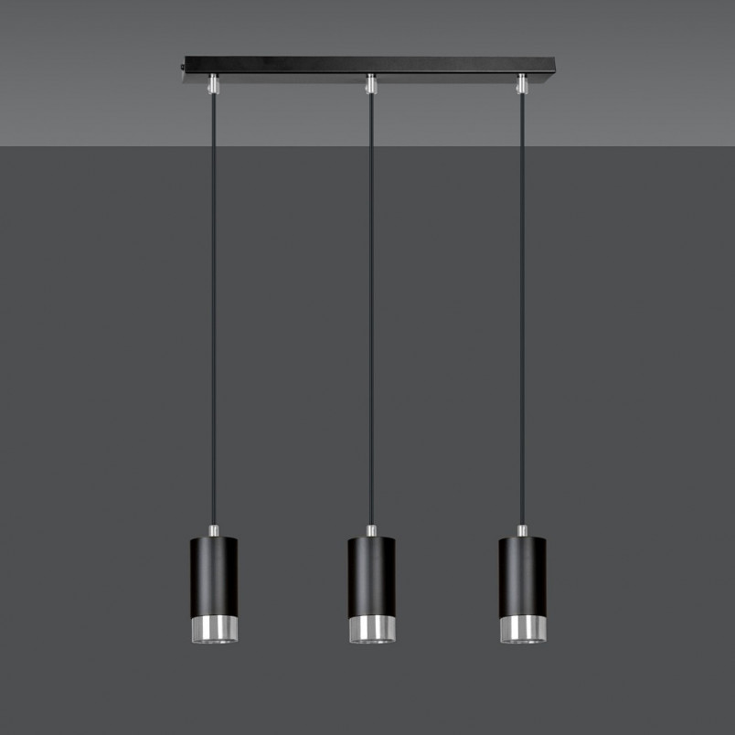 Lampa wisząca Fumiko III | Czarno-chromowana | Emibig