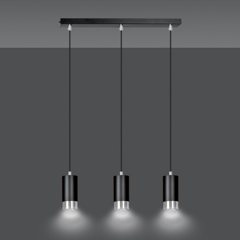 Lampa wisząca Fumiko III | Czarno-chromowana | Emibig