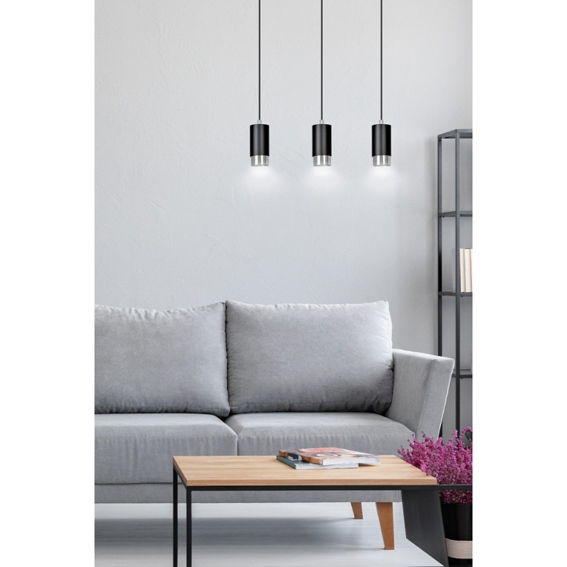 Lampa wisząca Fumiko III | Czarno-chromowana | Emibig