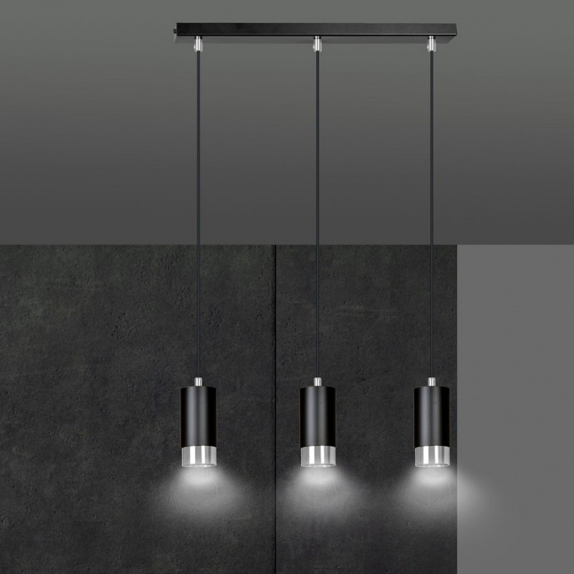 Lampa wisząca Fumiko III | Czarno-chromowana | Emibig