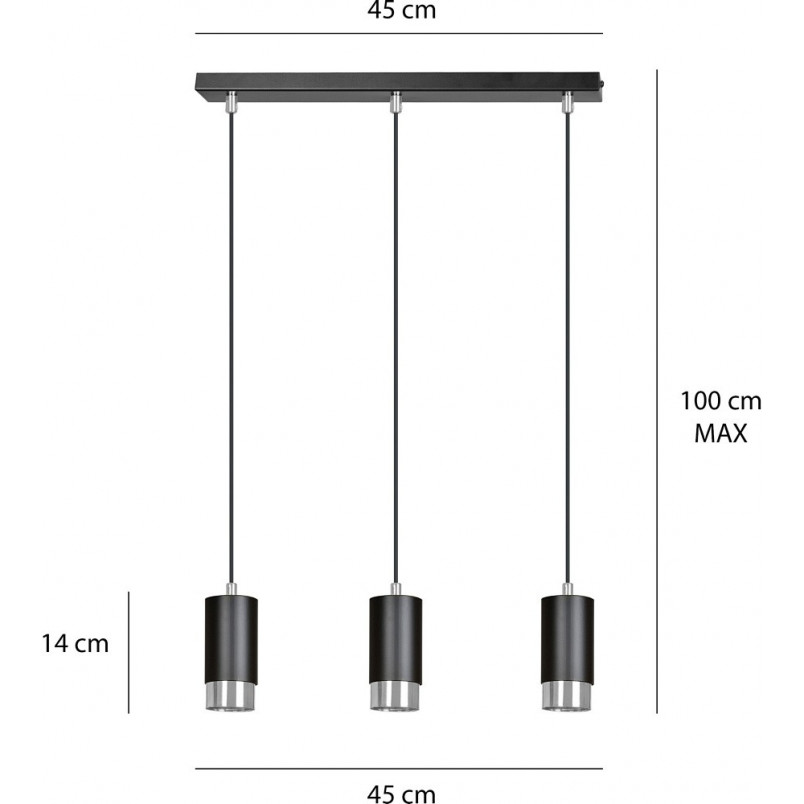 Lampa wisząca Fumiko III | Czarno-chromowana | Emibig