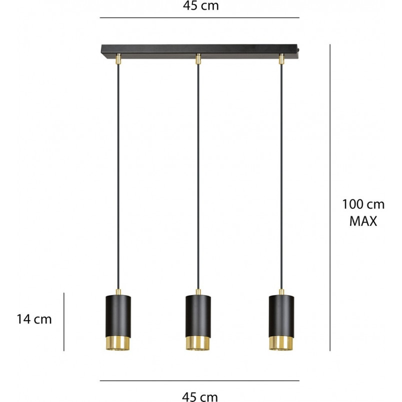 Lampa Wisząca Fumiko III Czarno-Złota | Emibig