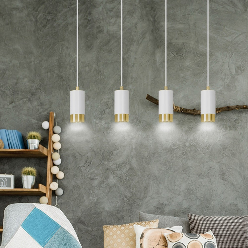 Lampa wisząca Fumiko 4 punktowa biało-złota | Emibig