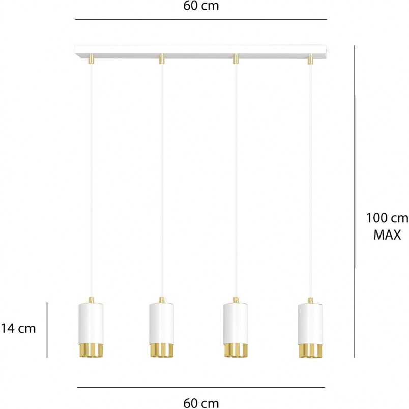 Lampa wisząca Fumiko 4 punktowa biało-złota | Emibig