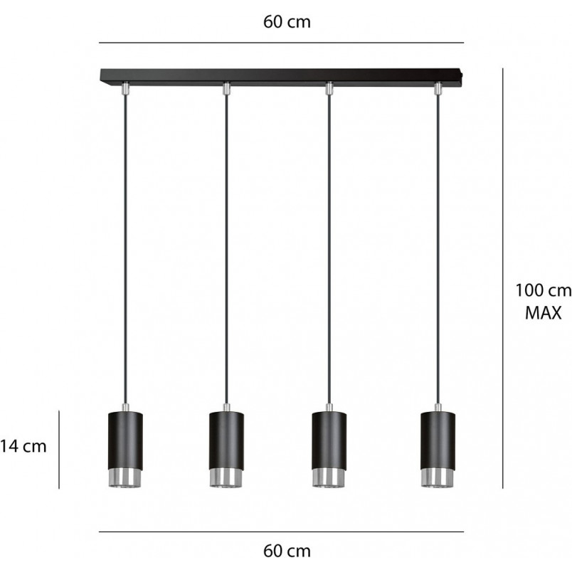 Lampa Wisząca Fumiko 4 Czarno-Chromowana | Emibig
