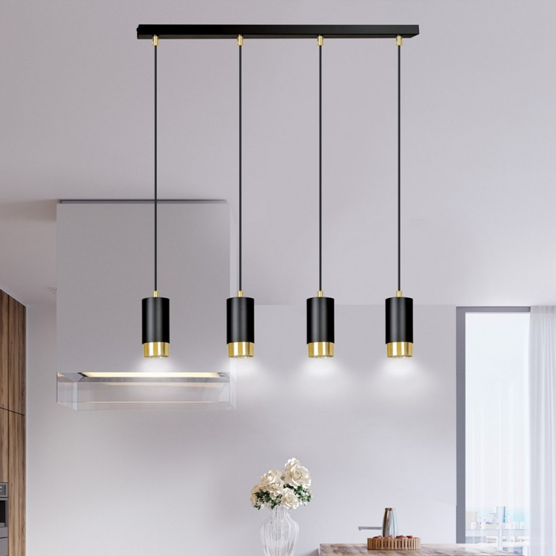 Lampa wisząca Fumiko 4 punktowa czarno-złota Emibig | Salon Lamp