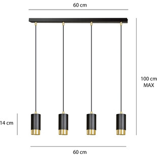 Lampa wisząca Fumiko 4 punktowa czarno-złota Emibig | Salon Lamp