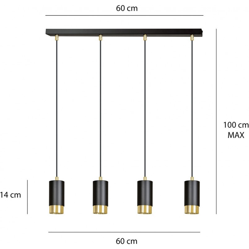 Lampa wisząca Fumiko 4 punktowa czarno-złota Emibig | Salon Lamp
