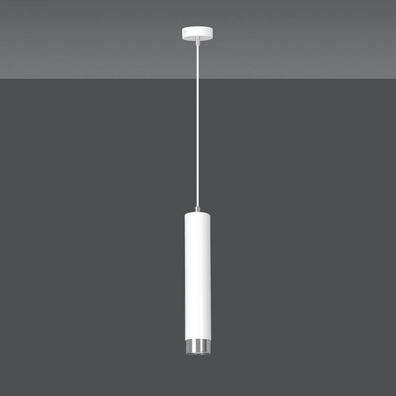 Lampa wisząca Kibo - biało-chromowana tuba | Emibig