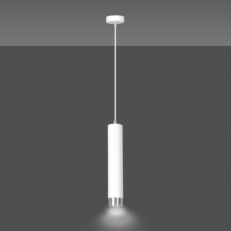 Lampa wisząca Kibo - biało-chromowana tuba | Emibig