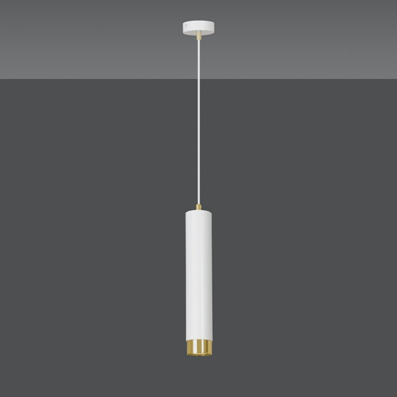 Lampa wisząca tuba Kibo biało-złota Emibig - Nowoczesne oświetlenie