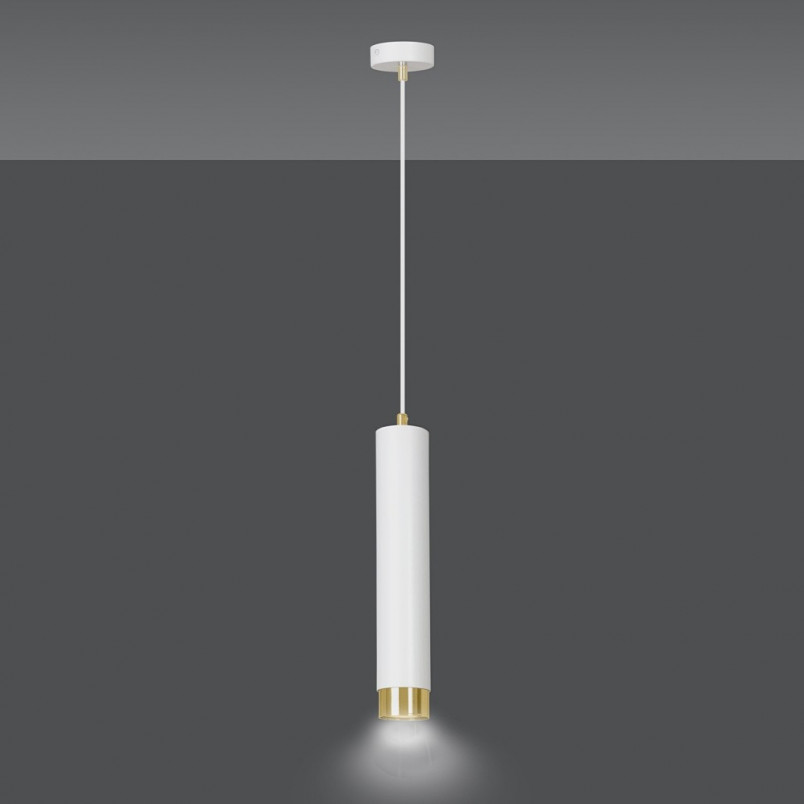 Lampa wisząca tuba Kibo biało-złota Emibig - Nowoczesne oświetlenie