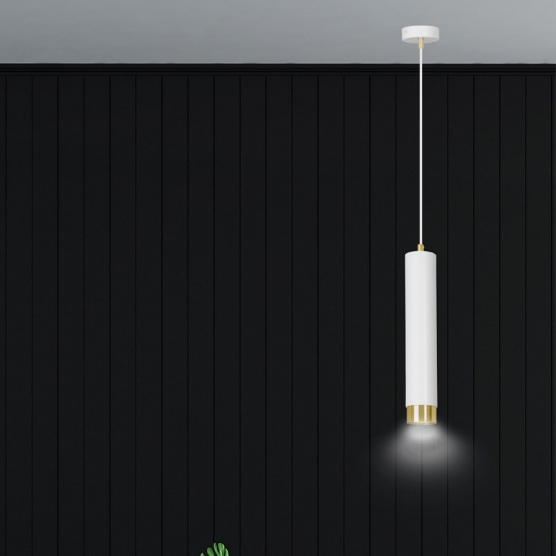 Lampa wisząca tuba Kibo biało-złota Emibig - Nowoczesne oświetlenie