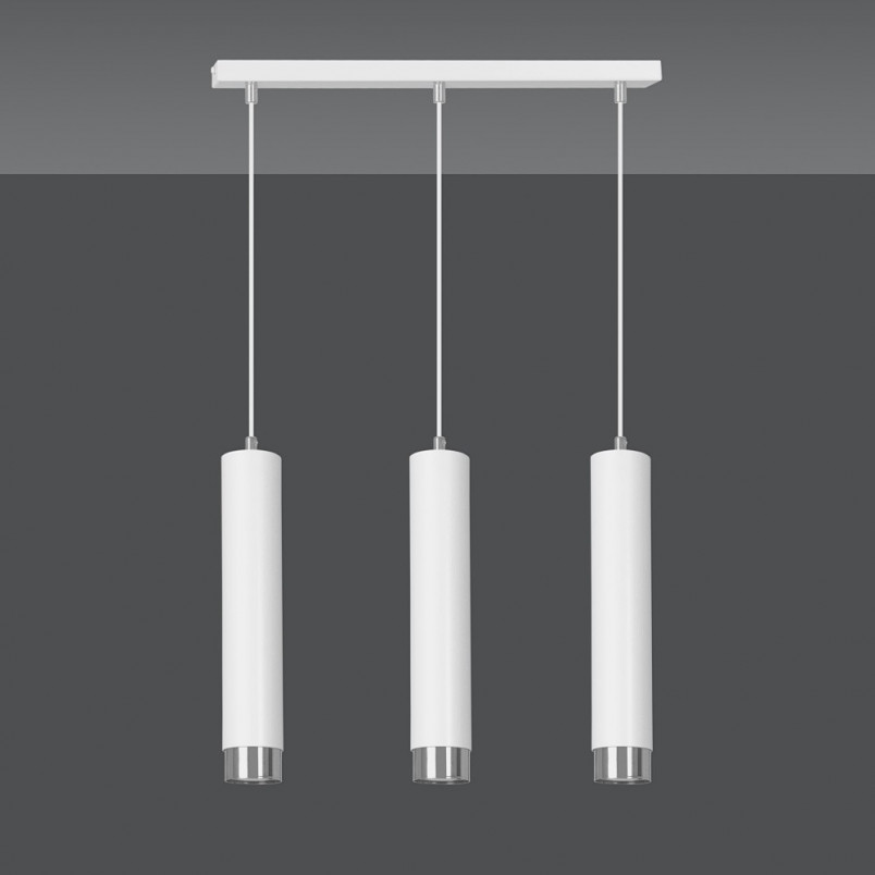 Lampa wisząca Kibo III - 3 tuby, biało-chrom, Emibig