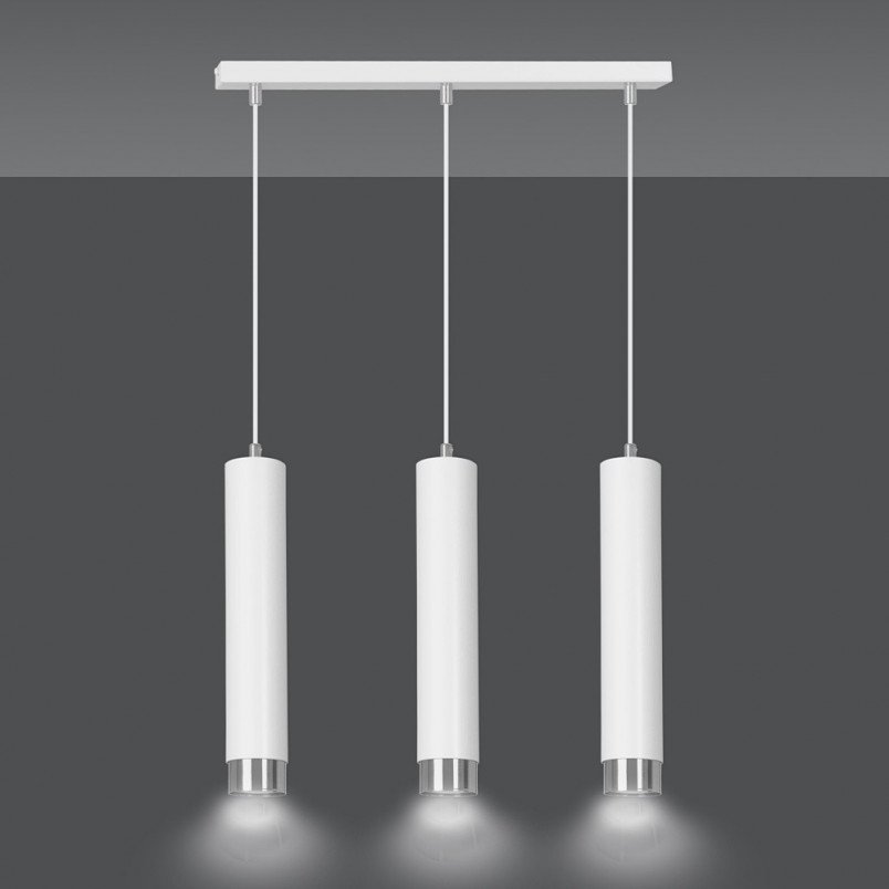 Lampa wisząca Kibo III - 3 tuby, biało-chrom, Emibig