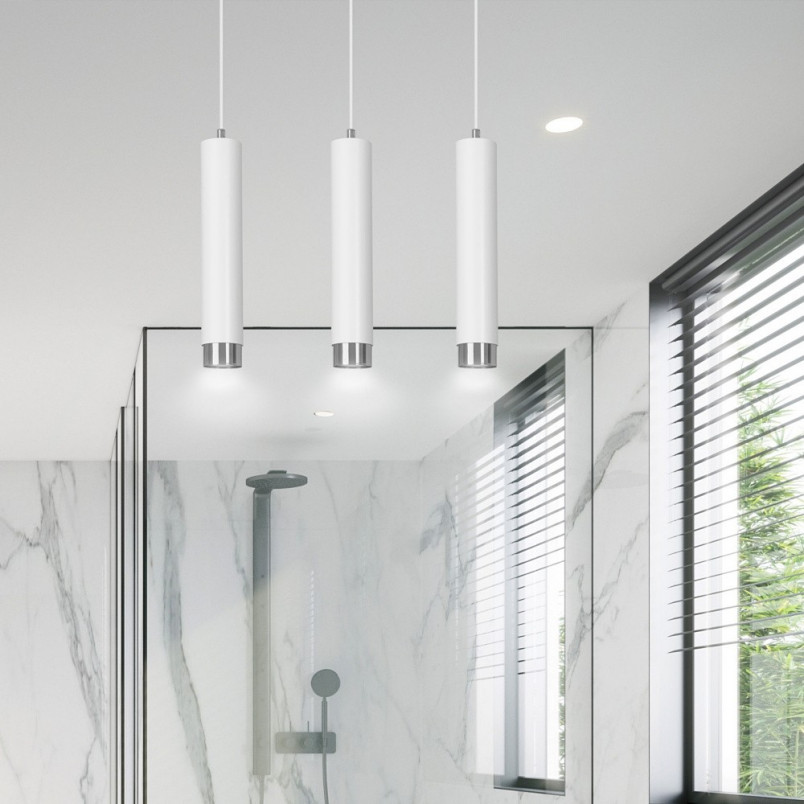 Lampa wisząca Kibo III - 3 tuby, biało-chrom, Emibig