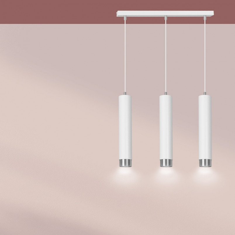 Lampa wisząca Kibo III - 3 tuby, biało-chrom, Emibig