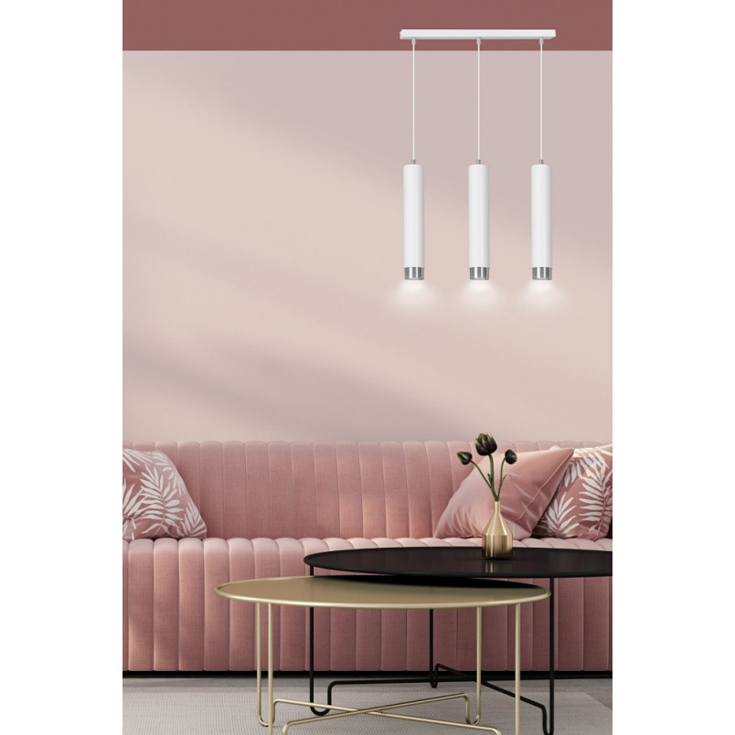 Lampa wisząca Kibo III - 3 tuby, biało-chrom, Emibig