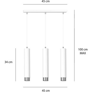 Lampa wisząca Kibo III - 3 tuby, biało-chrom, Emibig