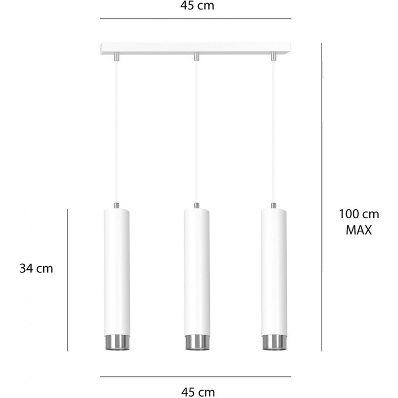 Lampa wisząca Kibo III - 3 tuby, biało-chrom, Emibig