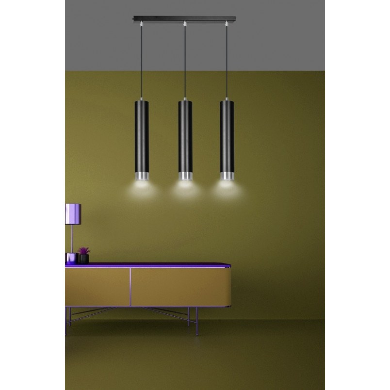 Lampa wisząca Kibo III czarno-chromowana | Emibig