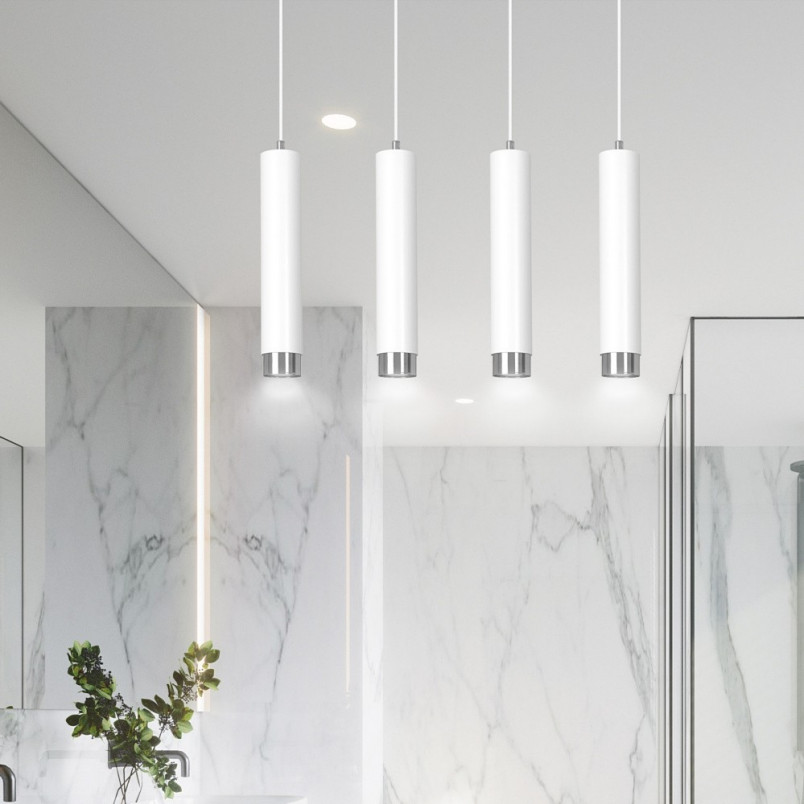 Lampa wisząca Kibo IV biało-chromowana 60cm | Emibig