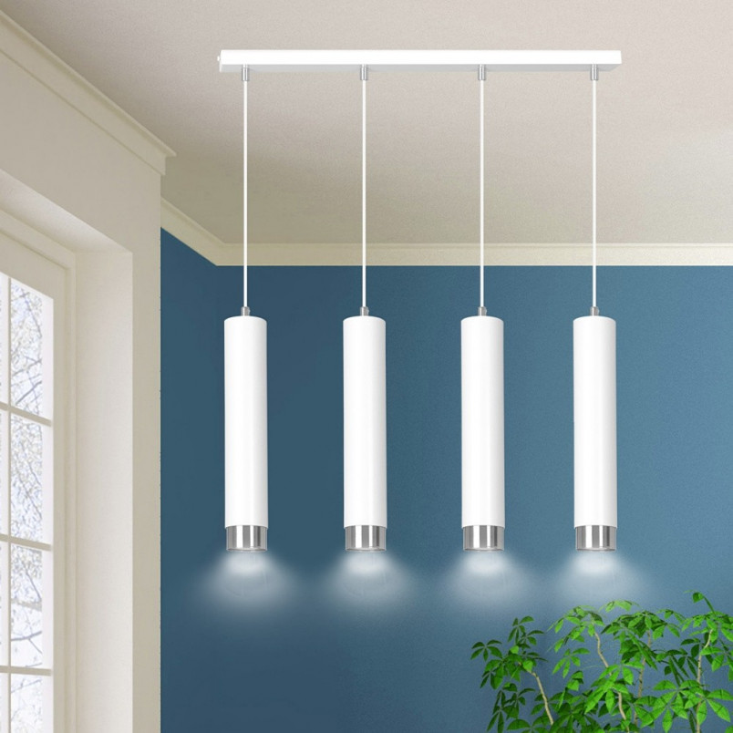 Lampa wisząca Kibo IV biało-chromowana 60cm | Emibig