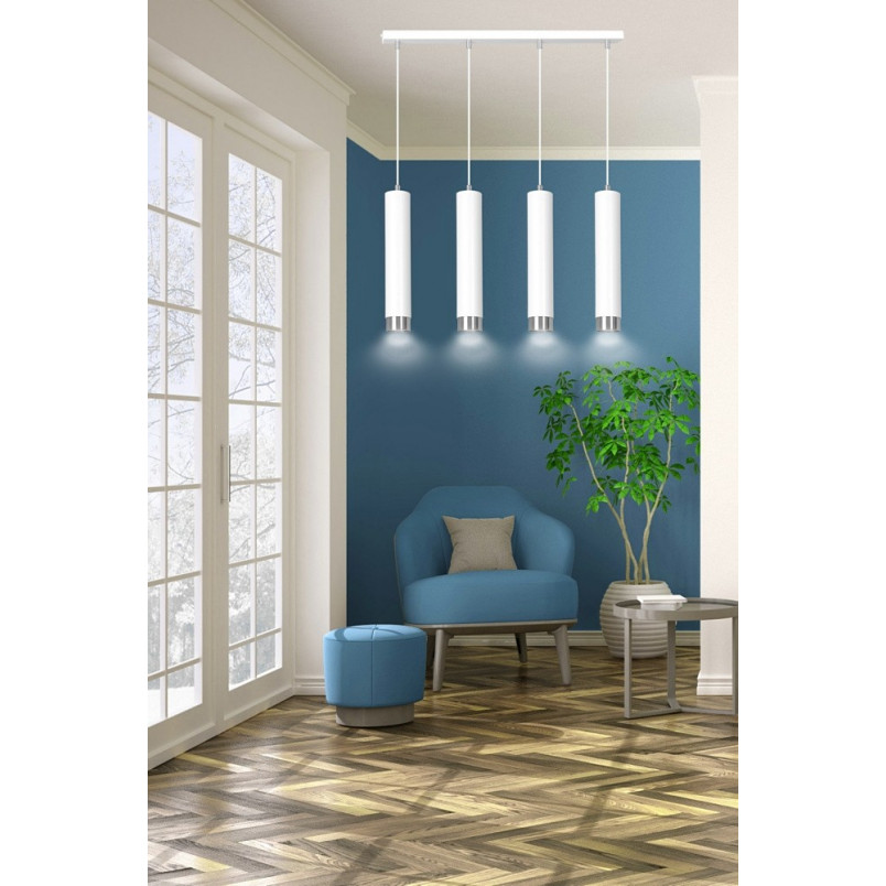 Lampa wisząca Kibo IV biało-chromowana 60cm | Emibig