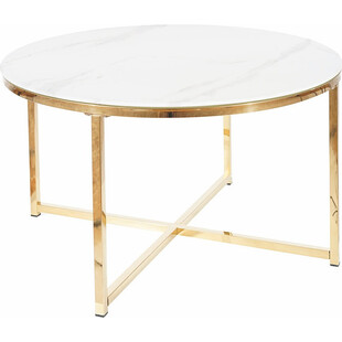 Stolik szklany Salma 80cm - efekt marmuru, złota podstawa | Signal