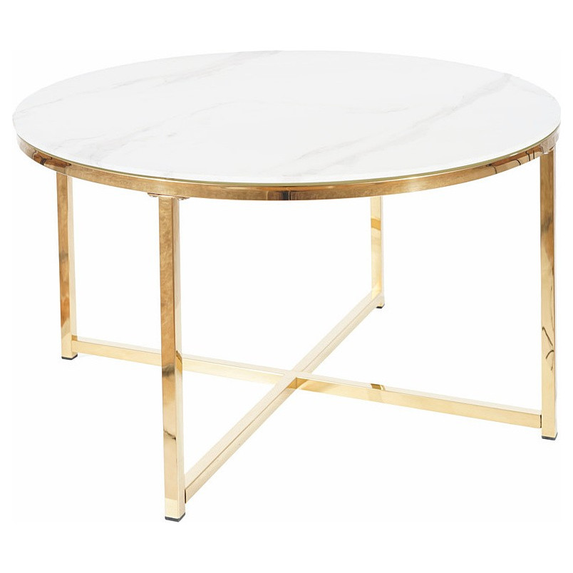 Stolik szklany Salma 80cm - efekt marmuru, złota podstawa | Signal