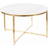 Stolik szklany Salma 80cm - efekt marmuru, złota podstawa | Signal