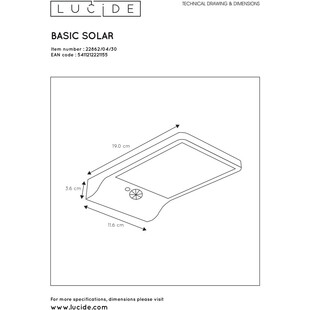 Kinkiet solarny Basic LED czarny Lucide - Oświetlenie ogrodowe