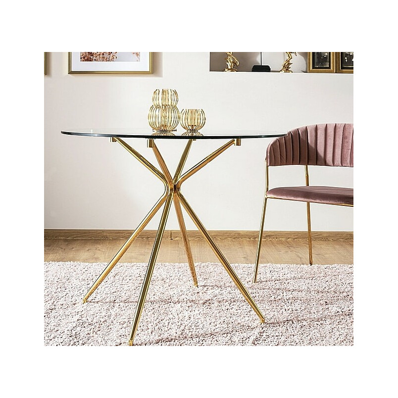 Stół szklany Azalia 80cm Signal - Glamour, Złote Nogi