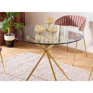 Stół szklany Azalia 80cm Signal - Glamour, Złote Nogi
