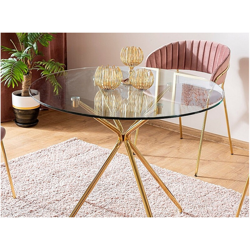 Stół szklany Azalia 80cm Signal - Glamour, Złote Nogi