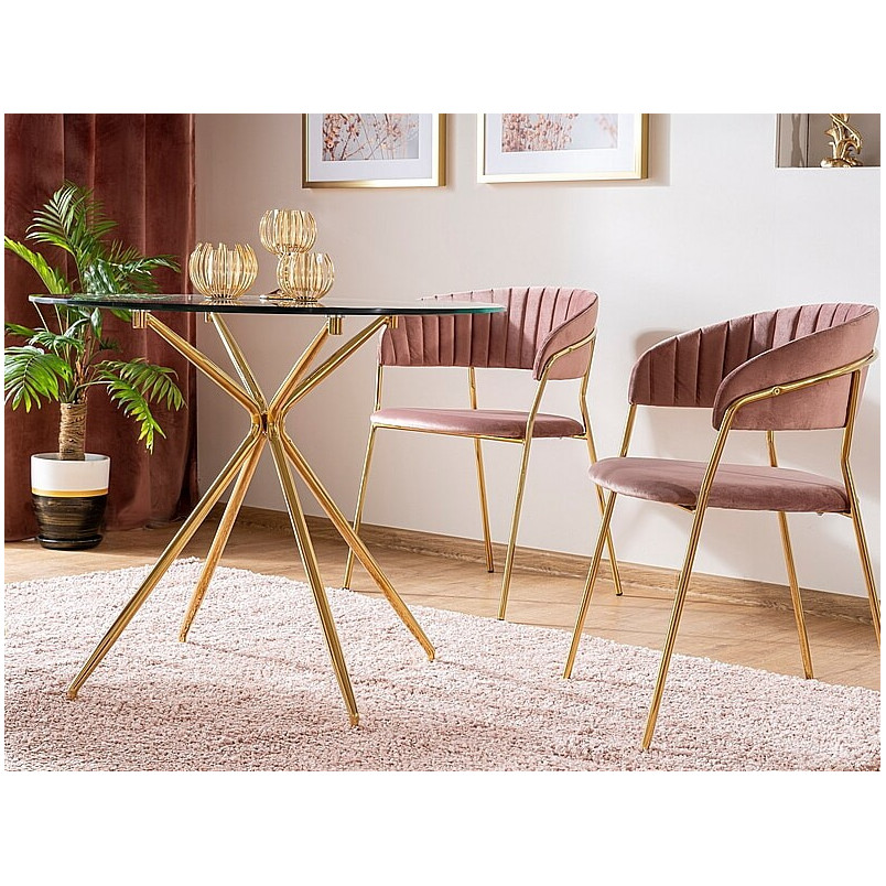 Stół szklany Azalia 80cm Signal - Glamour, Złote Nogi