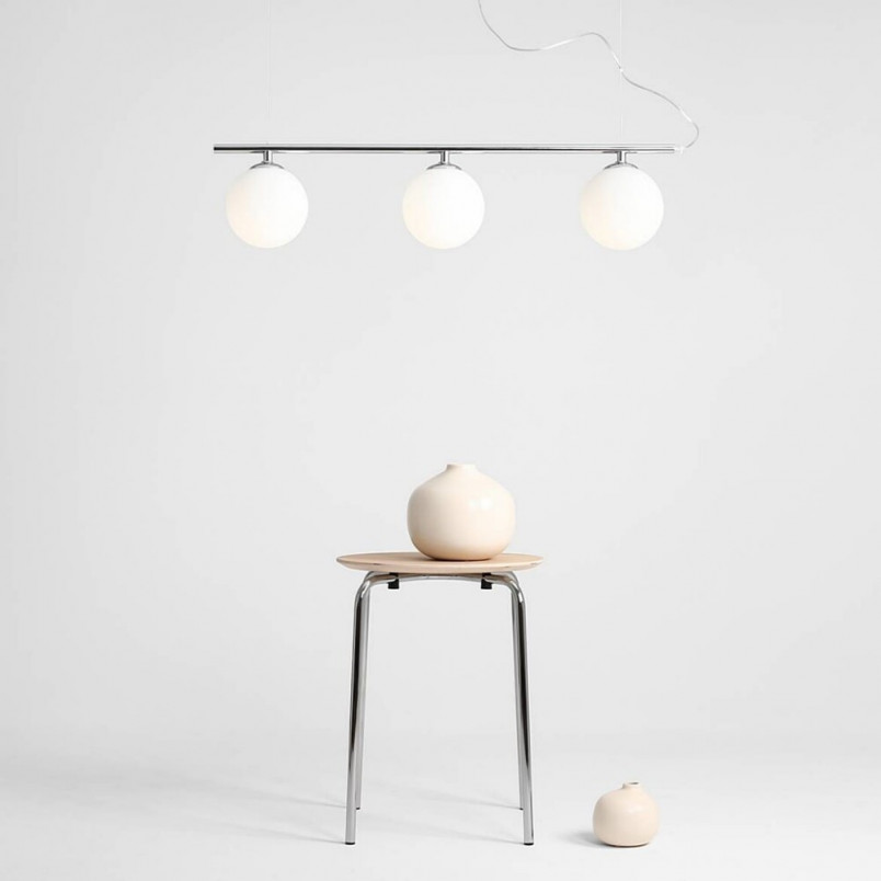 Lampa wisząca Aldex Beryl Glass III | 3 szkła, 80cm, Biało-chrom