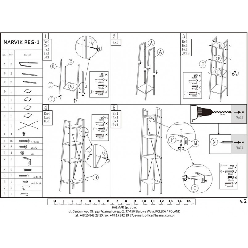 Regał Narvik 148cm Halmar | Skandynawski Design