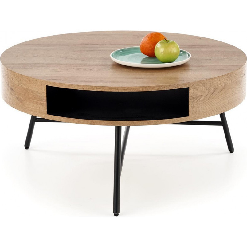 Stolik okrągły Camila Halmar | Dąb Złoty / Czarny - 80cm