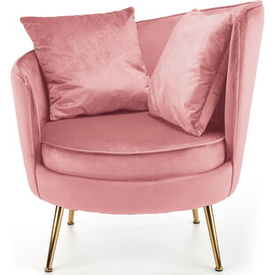 Fotel welurowy ze złotymi nogami i poduszkami Almond różowy marki Halmar