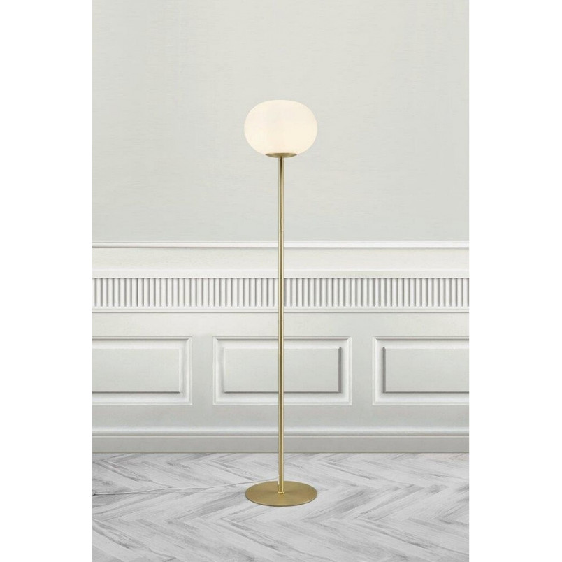 Lampa podłogowa Alton - szklana kula biała / mosiądz | Nordlux