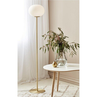 Lampa podłogowa Alton - szklana kula biała / mosiądz | Nordlux