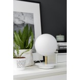 Lampa stołowa szklana kula Plaat biało-mosiężna | Ummo