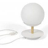Lampa stołowa szklana kula Plaat biało-mosiężna | Ummo