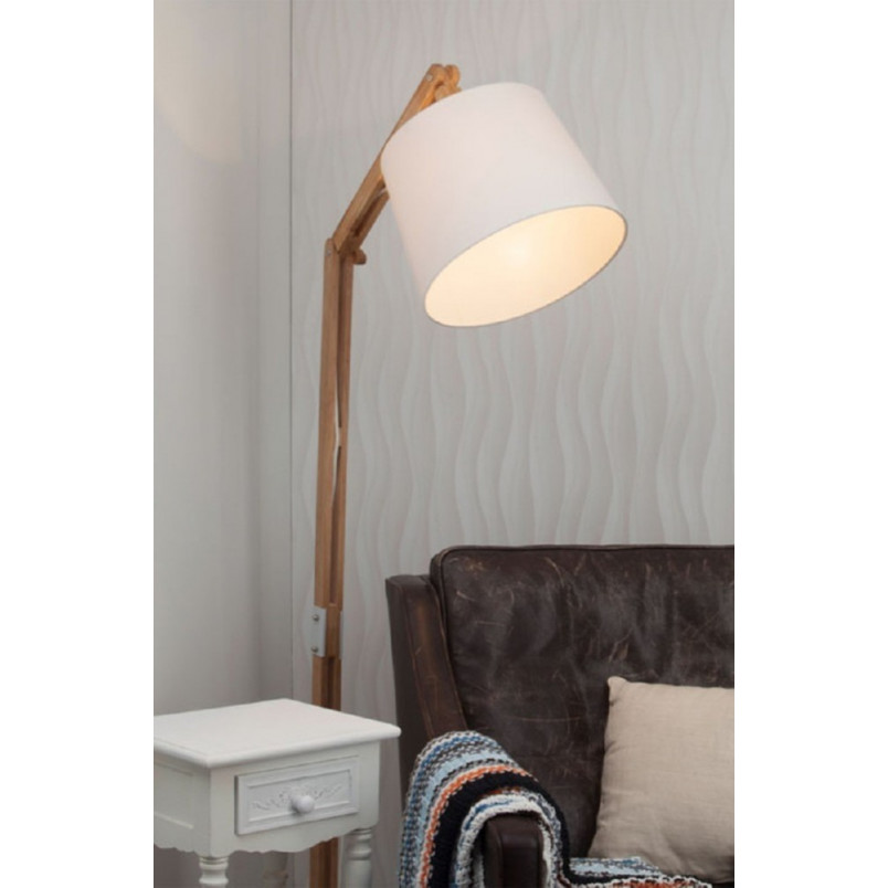 Lampa podłogowa skandynawska Carlyn - Jasne drewno / Biały | Brilliant