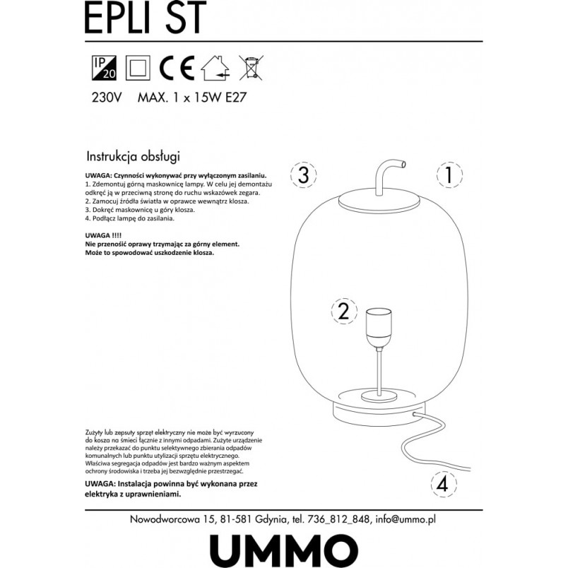 Lampa stołowa szklana Epli 27 biało-czarna | Ummo